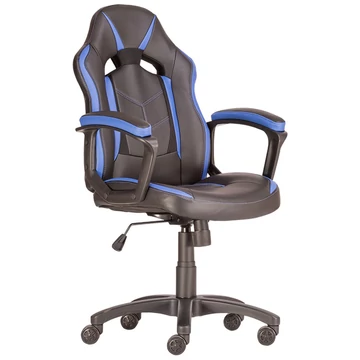 AVONDALE II textilbőr, modern megjelenésű gamer forgószék párnázott karfákkal, állítható hintamechanikával, teherbírás: 110 kg, garancia: 2 év, kék-fekete