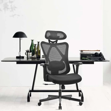 COPE nagy teherbírású ergonomikus forgószék jól szellőző hálós háttámlával és fekete szövet ülőlappal, 130 kg teherbírás, 3 év garancia, fekete