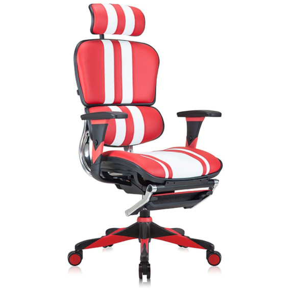 ERGOHUMAN GAMING ergonomikus gamer forgószék, állítható magasságú, mikroszálas textilbőr bevonatú, ergonomikus háttámlával és üléssel, teherbírás: 110 kg, garancia: 5 év, piros-fehér