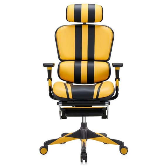 ERGOHUMAN GAMING ergonomikus gamer forgószék, állítható magasságú, mikroszálas textilbőr bevonatú, ergonomikus háttámlával és üléssel, teherbírás: 110 kg, garancia: 5 év, sárga-fekete