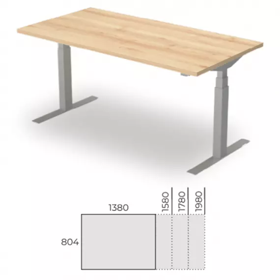 Elektromosan állítható magasságú asztal, EX | alumínium színezetű vagy fehér, fém gerendával összekötött fém lábak | asztallap 28 mm vastag kétoldalt laminált, 2 mm ABS élléccel, 198x80 cm
