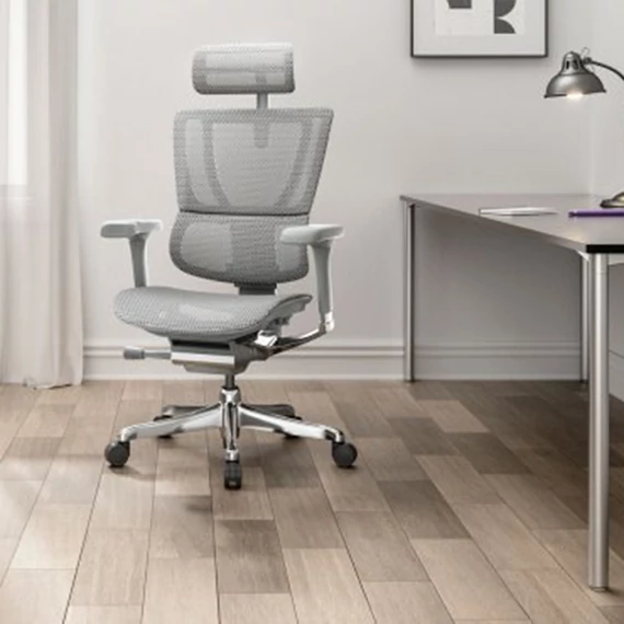MIRUS II prémium felső kategóriás ergonomikus forgószék minden egyes alkatrésze állítható, háttámlája hálós, ülőlapja hálós, 3D fejtámla, állítható puhaságú deréktámasz, 5D karfa, szürke háló, szürke váz